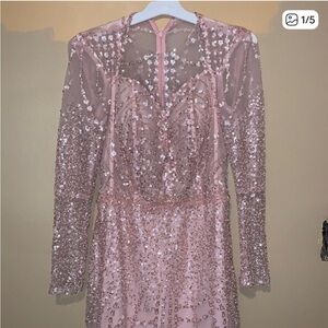 Glamorous Long Sleeve Pink Sequin Dress